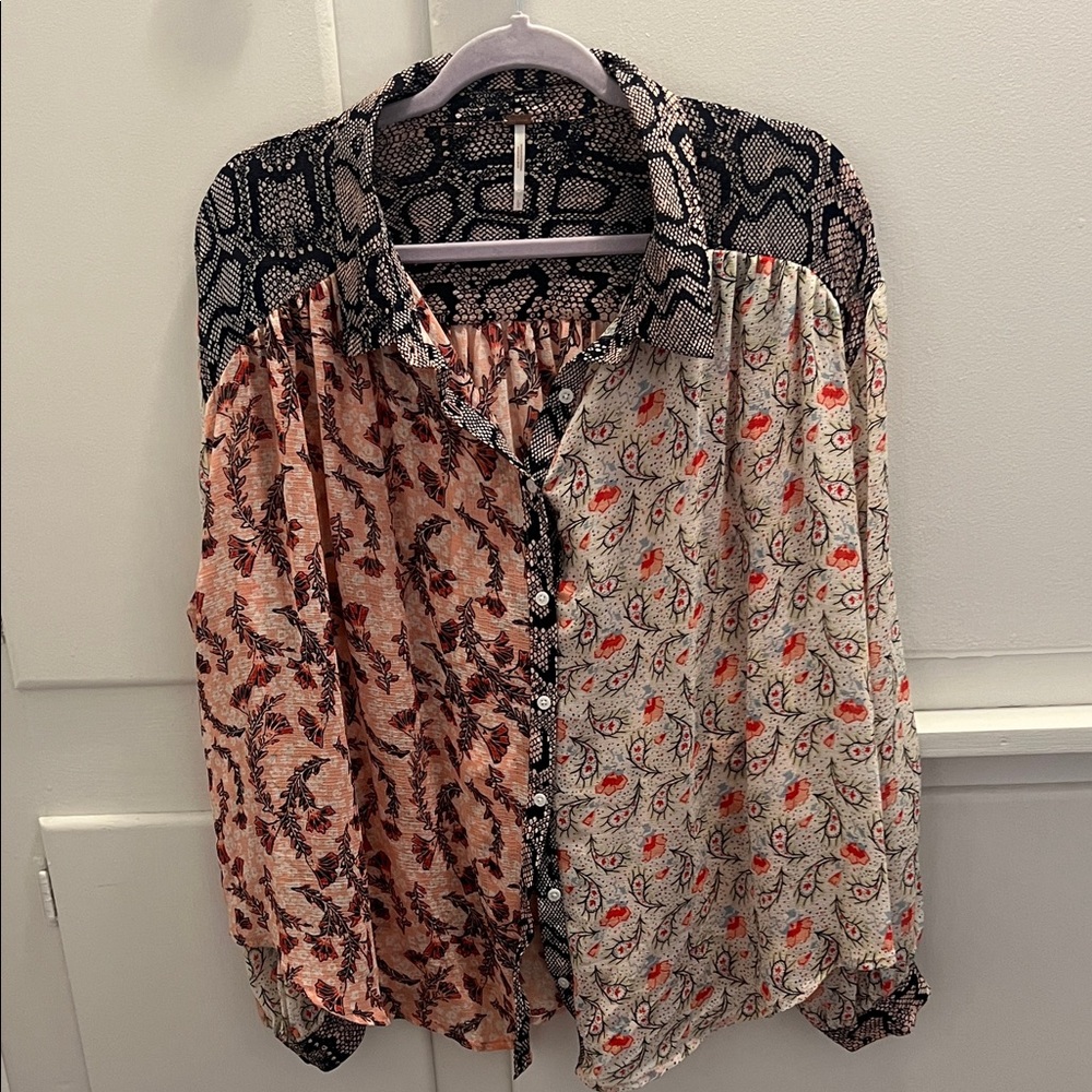 Multicolor Patterned Button-Up Blouse - image 1